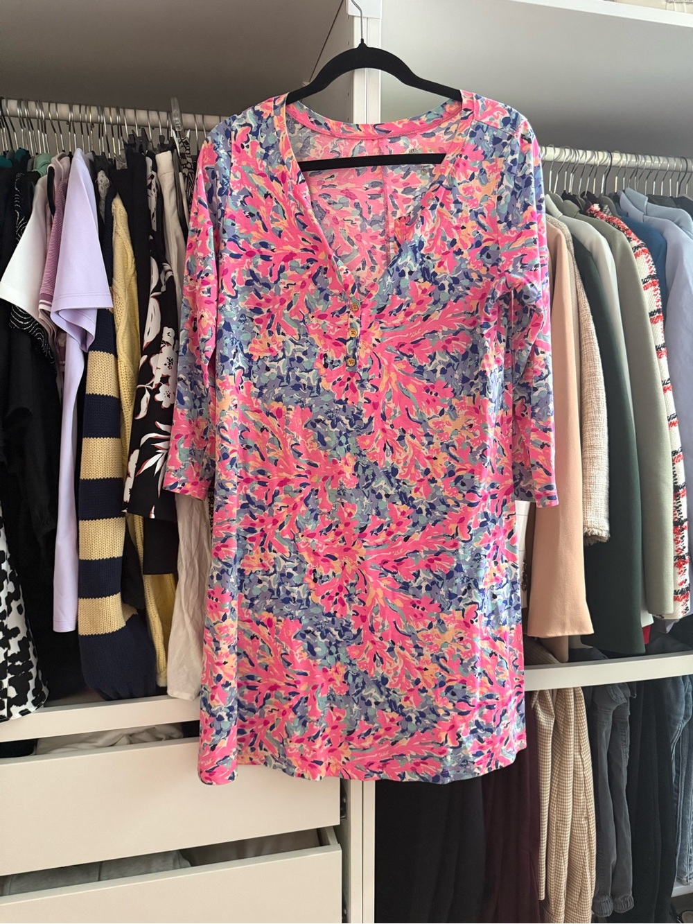 Lily Pulitzer Vibrant Pink Floral V-Neck Women’s Dress